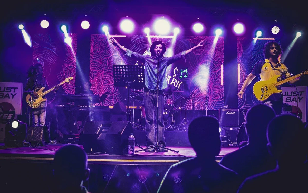 Wagon Park performing under purple stage lights