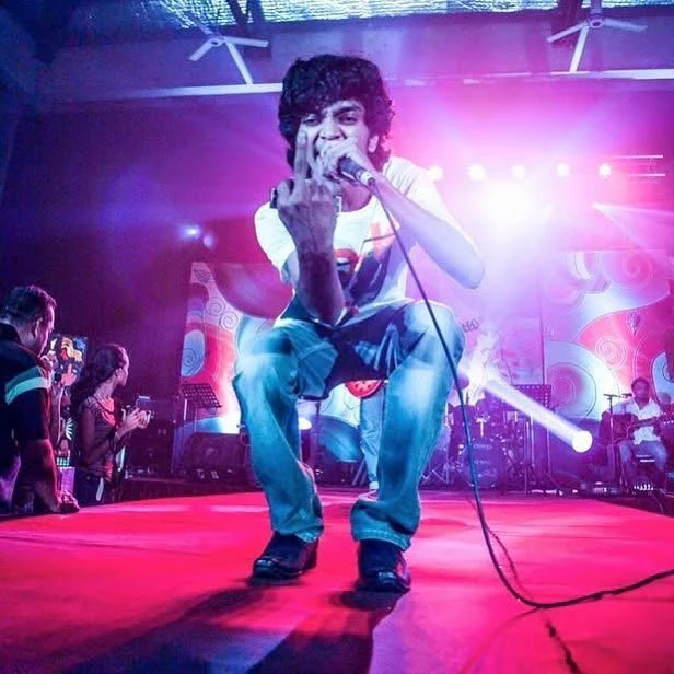 Wagon Park vocalist performing on a concert runway
